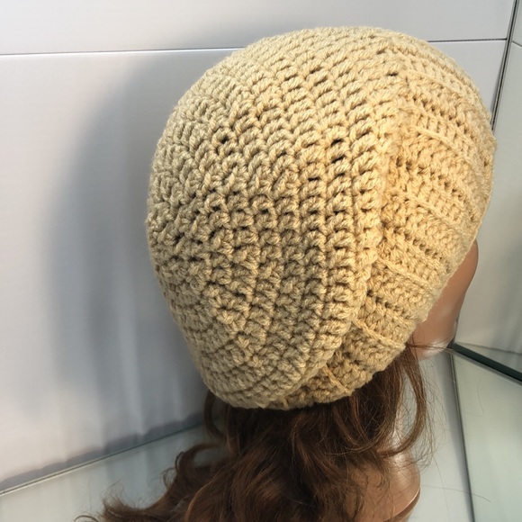 Beige slouchy hat unisex adult or teen Rasta style New hand crochet by me - Picture 2 of 4